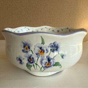 R.B. Bernarda Portugal Ceramic Bowl with Purple Pansy Design Scalloped Edge